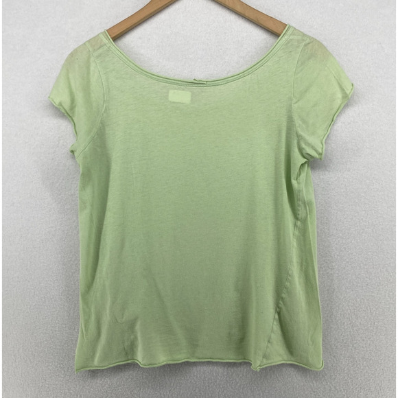 EILEEN FISHER Top M Fine Cotton Jersey Short Sleeve Rolled Hem Scoop Neck Green - Picture 3 of 10